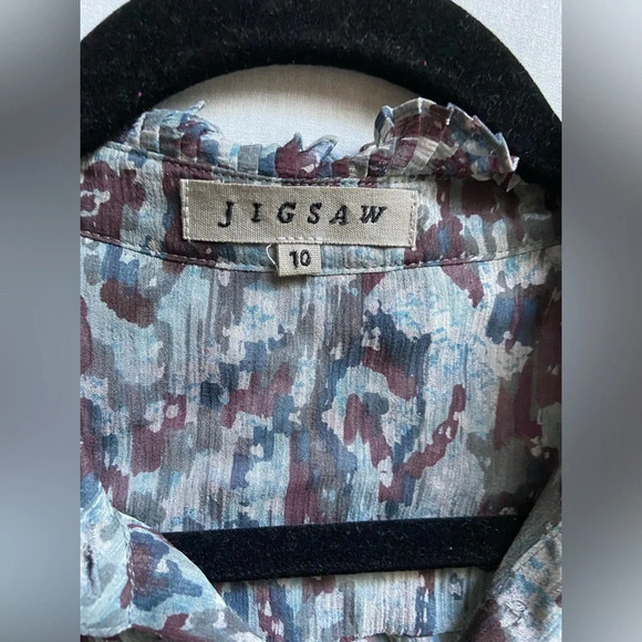 Jigsaw multi coloured silk ruffle long sleeve blouse Sz 10 - Picture 8 of 12